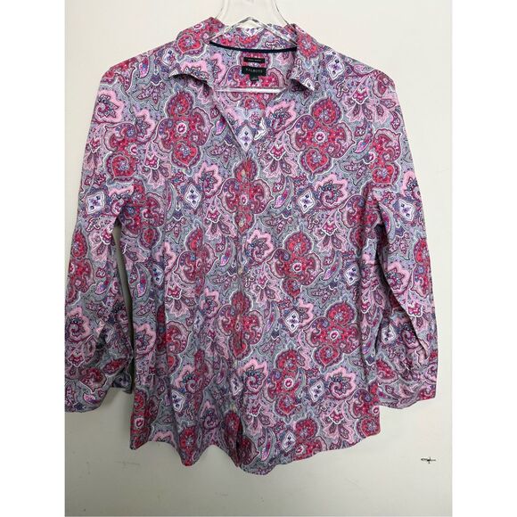 Talbots Women's Perfect Wrinkle Resistant Button Down Pink Purple Floral Paisley - Picture 1 of 4